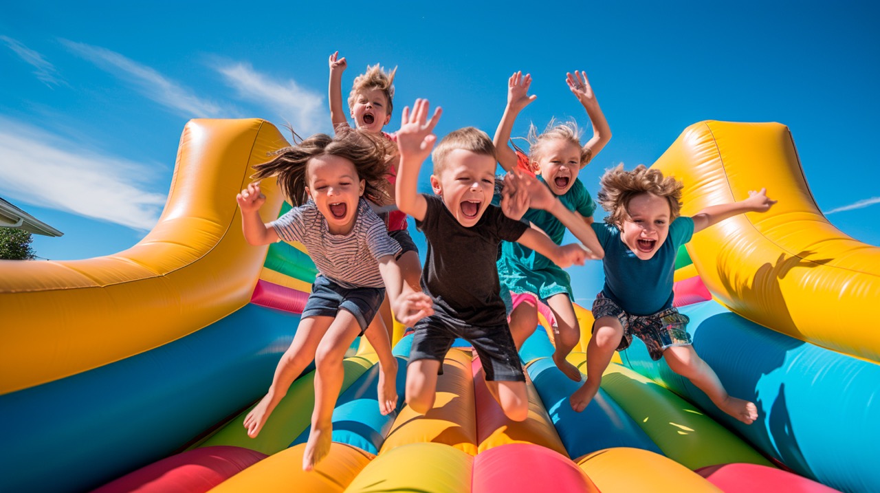 children playing in the amusement park